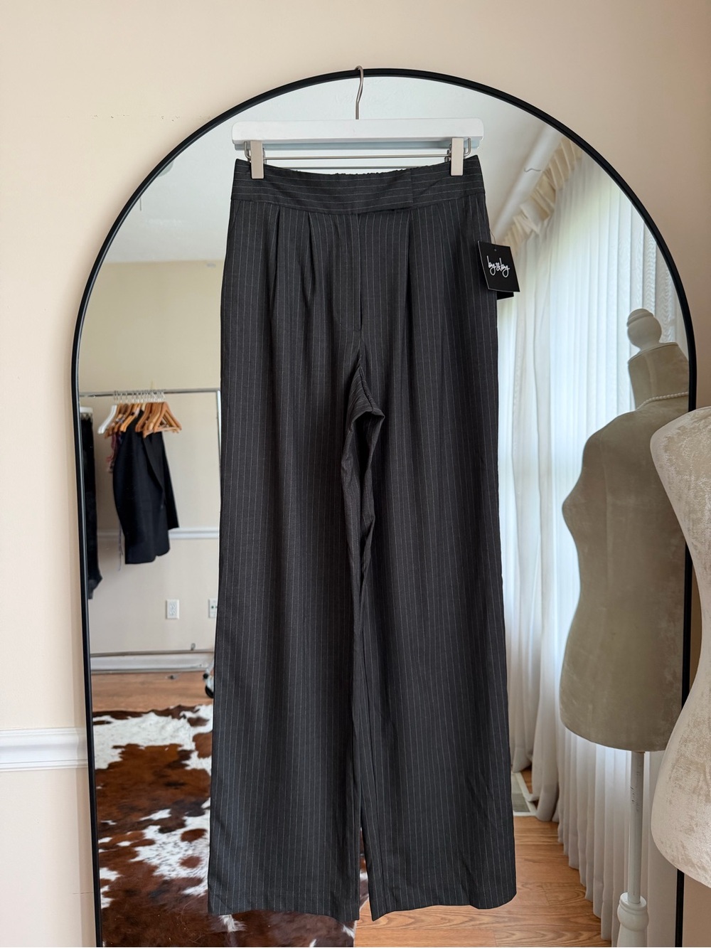 by & by Black Pinstripe Wide-Leg Trousers